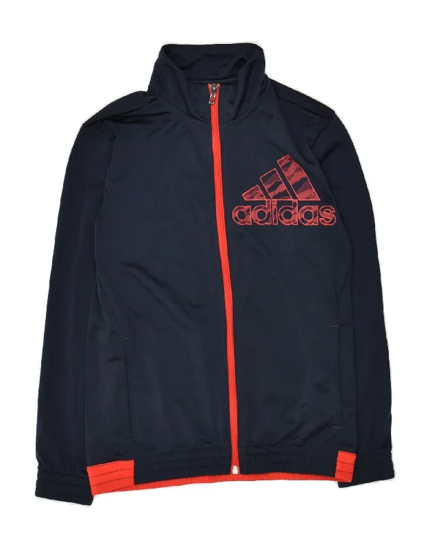 men's padded jackets -ADIDAS Boys Graphic Tracksuit Top Jacket 11-12 Years Navy Blue Polyester