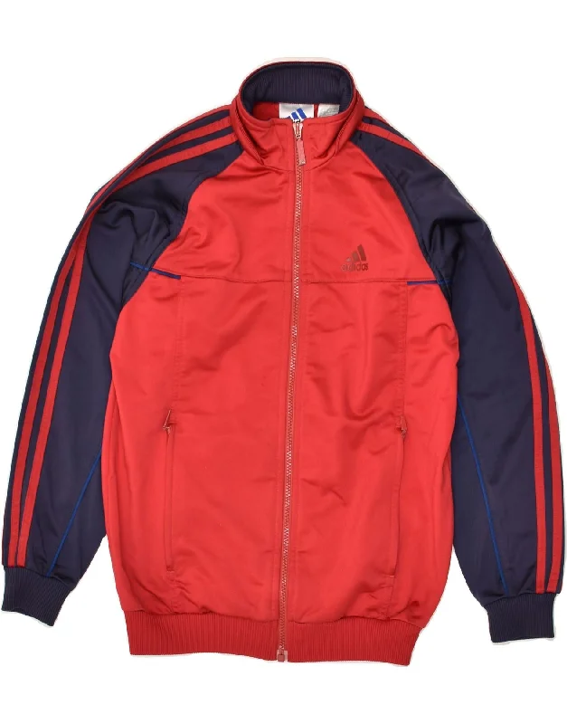 men's casual jackets -ADIDAS Boys Graphic Tracksuit Top Jacket 11-12 Years Red Colourblock