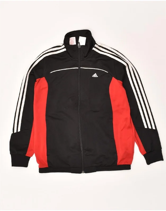 men's parka jackets with fur -ADIDAS Boys Graphic Tracksuit Top Jacket 13-14 Years Black Colourblock