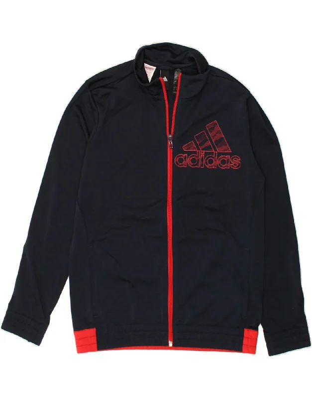 men's puffer jackets -ADIDAS Boys Graphic Tracksuit Top Jacket 13-14 Years Navy Blue Polyester