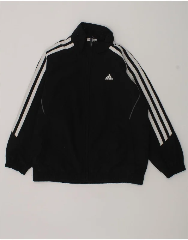 men's softshell jackets -ADIDAS Boys Graphic Tracksuit Top Jacket 5-6 Years Black Polyester