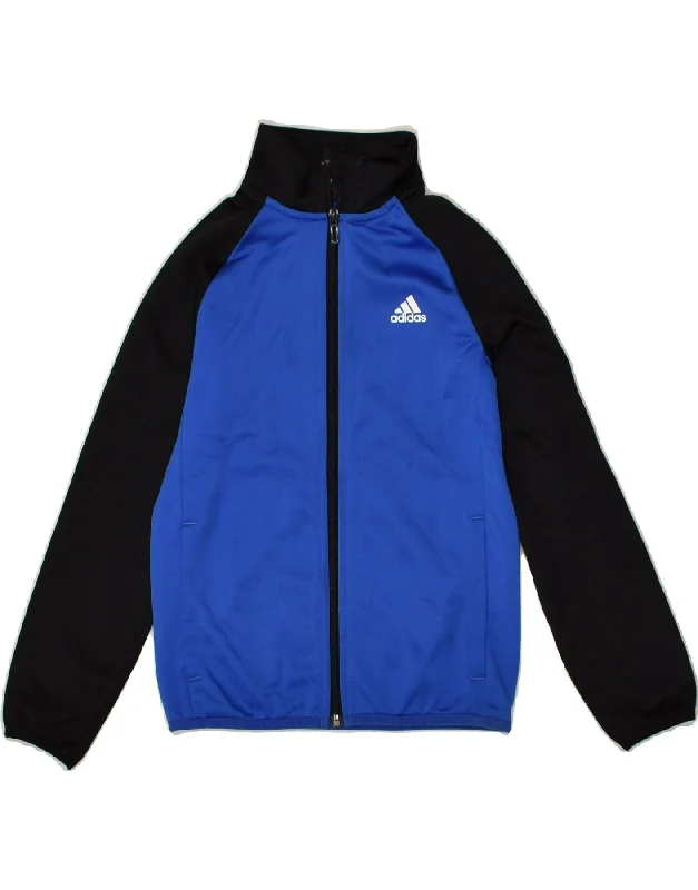 men's fleece-lined jackets -ADIDAS Boys Graphic Tracksuit Top Jacket 5-6 Years Blue Polyester