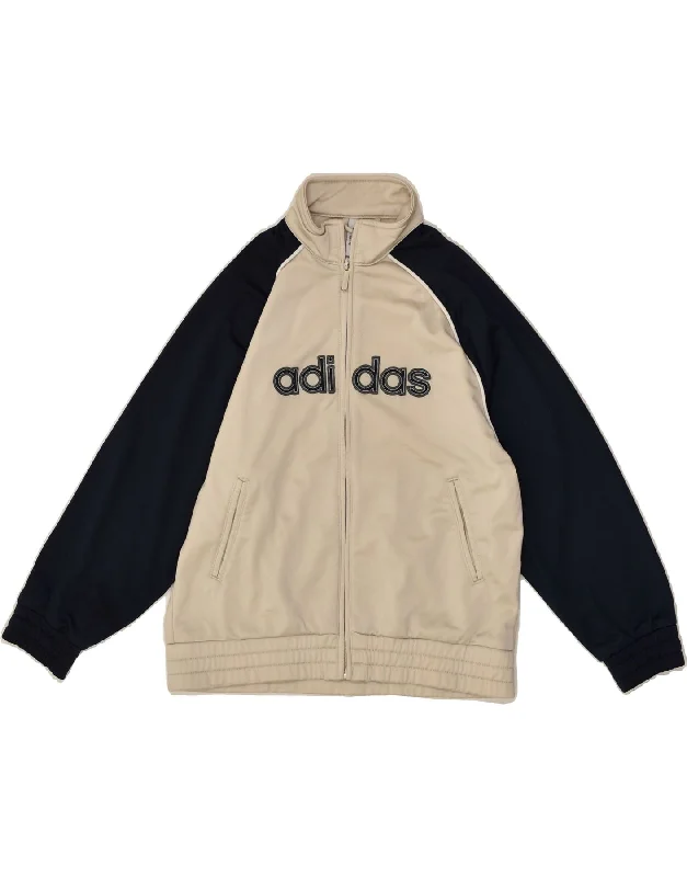 men's casual quilted jackets -ADIDAS Boys Graphic Tracksuit Top Jacket 7-8 Years Beige Colourblock