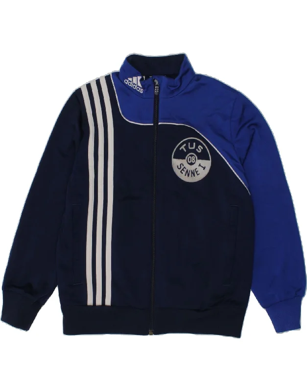 men's warm jackets for fall -ADIDAS Boys Graphic Tracksuit Top Jacket 7-8 Years Navy Blue Colourblock