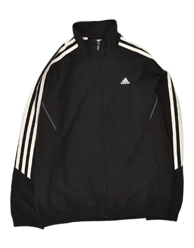 men's outdoor adventure jackets -ADIDAS Boys Graphic Tracksuit Top Jacket 9-10 Years Black Polyester