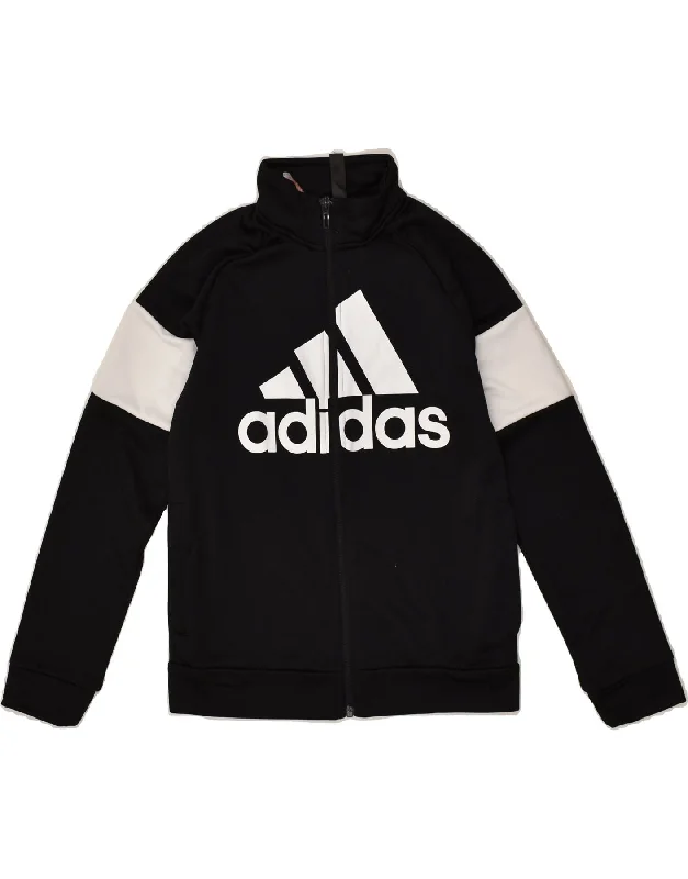 men's professional jackets -ADIDAS Boys Graphic Tracksuit Top Jacket 9-10 Years Black Polyester