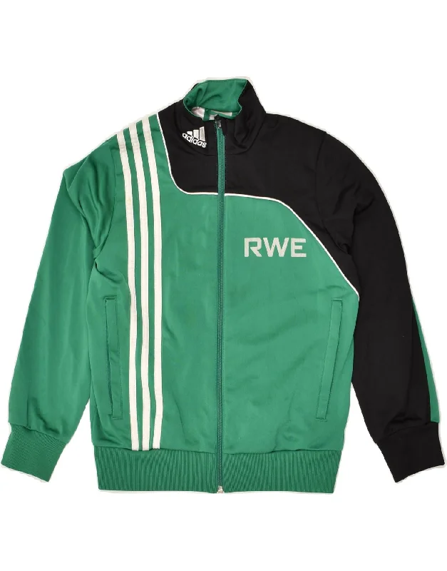 men's padded jackets -ADIDAS Boys Graphic Tracksuit Top Jacket 9-10 Years Green Colourblock