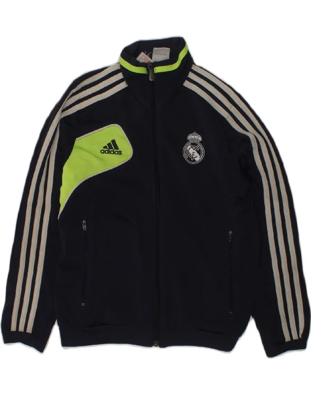 men's formal jackets -ADIDAS Boys Graphic Tracksuit Top Jacket 9-10 Years Navy Blue Colourblock