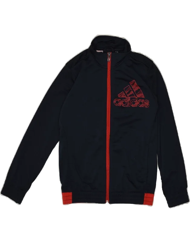 men's varsity jackets -ADIDAS Boys Graphic Tracksuit Top Jacket 9-10 Years Navy Blue Polyester