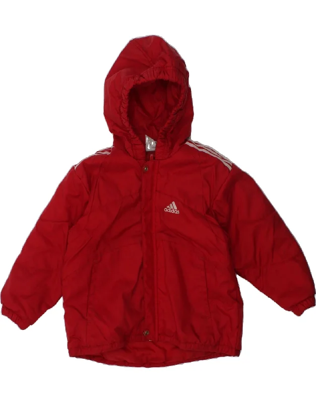 men's sports jackets -ADIDAS Boys Hooded Padded Jacket 2-3 Years Red Nylon