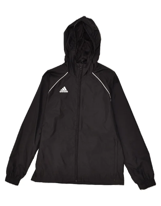 men's sports jackets for work -ADIDAS Boys Hooded Tracksuit Top Jacket 11-12 Years Black Polyester