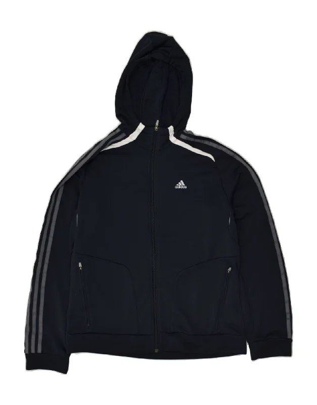 men's fashionable outer jackets -ADIDAS Boys Hooded Tracksuit Top Jacket 15-16 Years Navy Blue Polyester