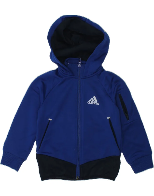 men's athletic jackets -ADIDAS Boys Hooded Tracksuit Top Jacket 3-4 Years Blue Polyester