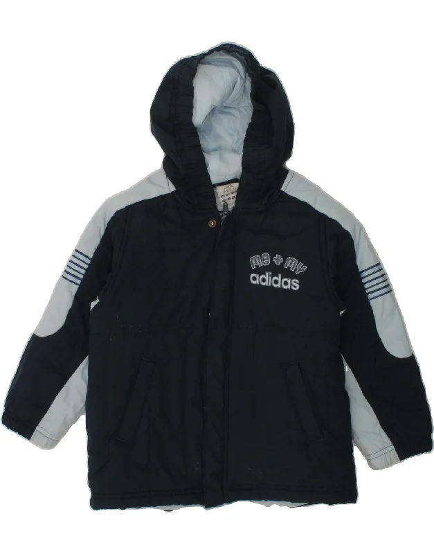 men's padded jackets -ADIDAS Boys Hooded Windbreaker Jacket 2-3 Years Navy Blue Colourblock