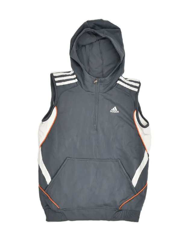 men's oversized hoodies -ADIDAS Boys Sleeveless Hoodie Jumper 11-12 Years Grey Polyester