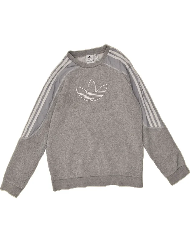 men's trendy zip-up sweatshirts -ADIDAS Boys Sweatshirt Jumper 11-12 Years Grey Cotton