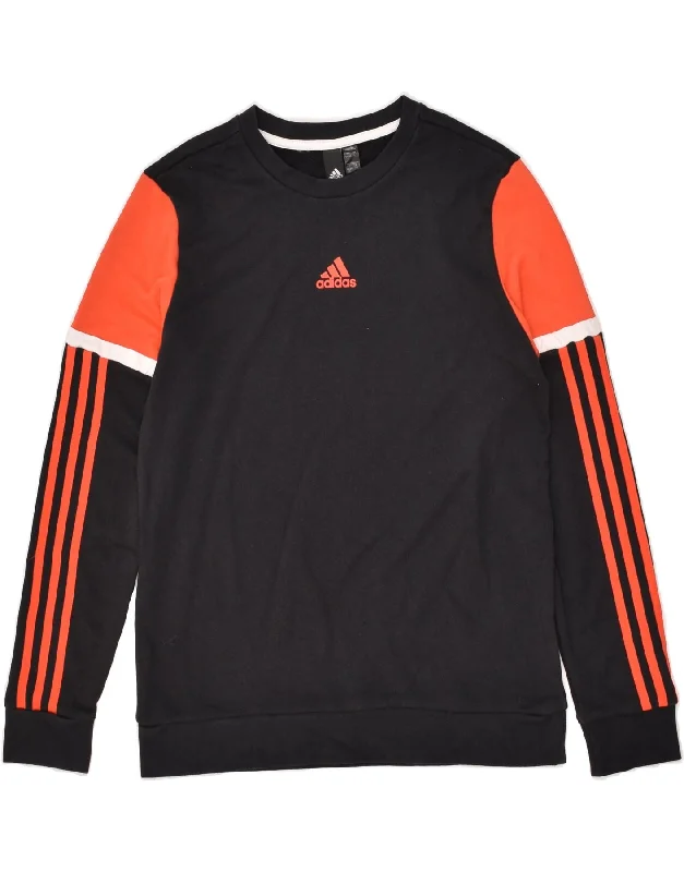 men's high-quality hoodies -ADIDAS Boys Sweatshirt Jumper 13-14 Years Black Colourblock Cotton