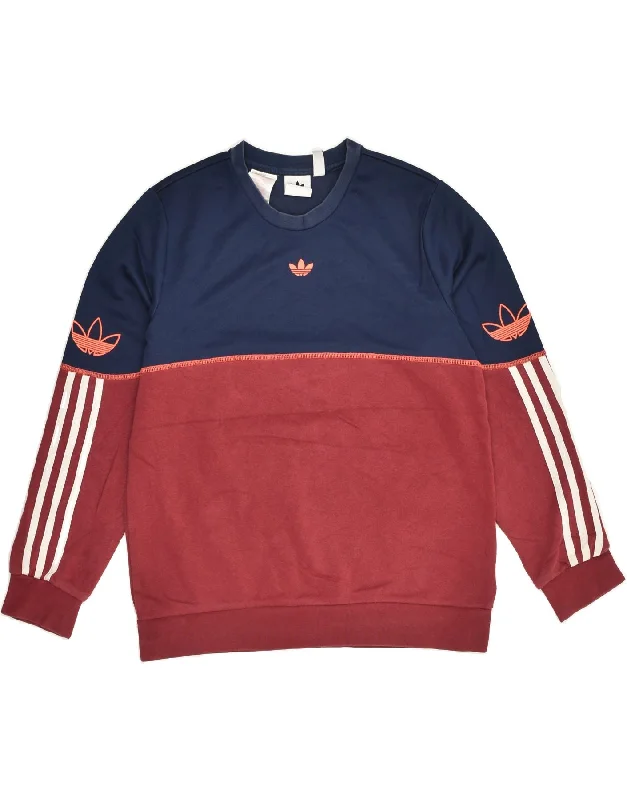 men's pullover hoodies -ADIDAS Boys Sweatshirt Jumper 13-14 Years Navy Blue Colourblock Cotton