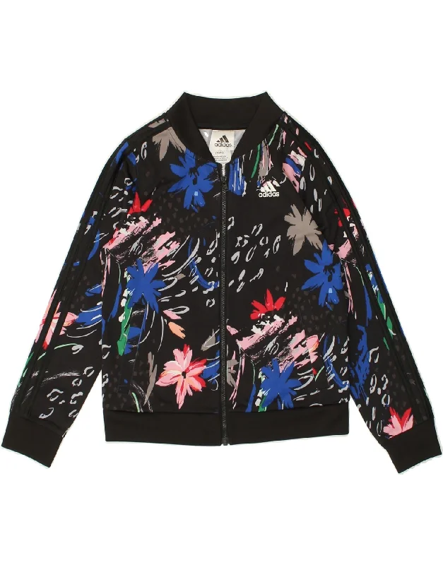 men's trench coats -ADIDAS Boys Tracksuit Top Jacket 10-11 Years Medium Black Floral