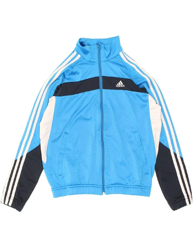 men's parkas -ADIDAS Boys Tracksuit Top Jacket 11-12 Years Blue Colourblock Polyester