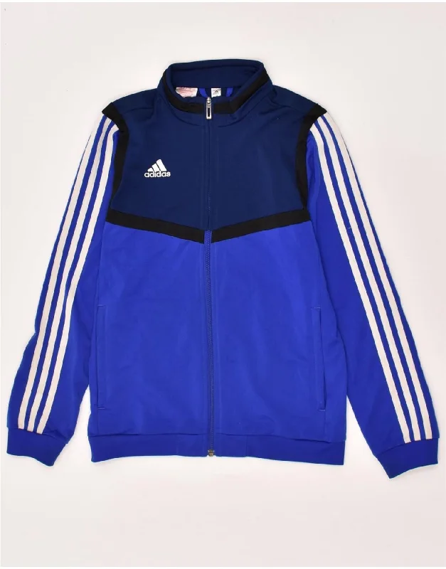 men's fashionable outer jackets -ADIDAS Boys Tracksuit Top Jacket 11-12 Years Blue Colourblock Polyester