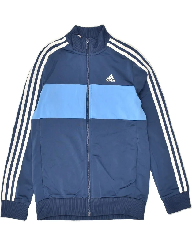 men's varsity jackets -ADIDAS Boys Tracksuit Top Jacket 11-12 Years Blue Colourblock Polyester