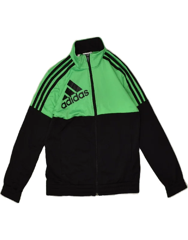 men's rugged jackets -ADIDAS Boys Tracksuit Top Jacket 11-12 Years Green Colourblock Polyester