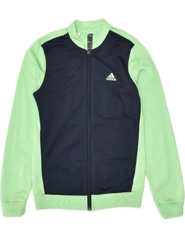 men's formal jackets -ADIDAS Boys Tracksuit Top Jacket 11-12 Years Green Colourblock Polyester