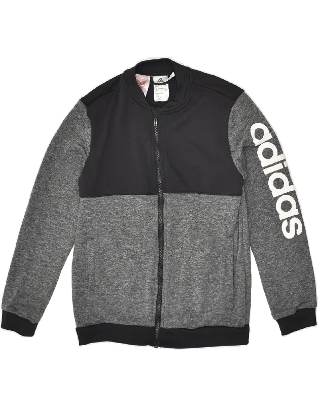 men's rain jackets -ADIDAS Boys Tracksuit Top Jacket 11-12 Years Grey Colourblock Polyester