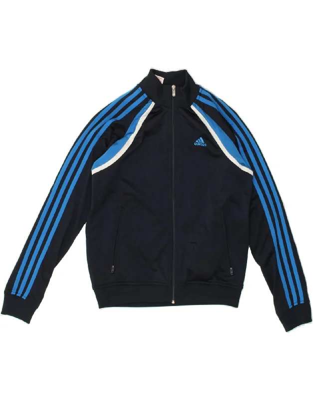 men's varsity jackets -ADIDAS Boys Tracksuit Top Jacket 11-12 Years Navy Blue Colourblock