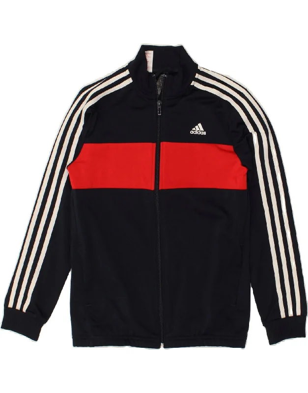 men's outdoor fleece jackets -ADIDAS Boys Tracksuit Top Jacket 11-12 Years Navy Blue Colourblock