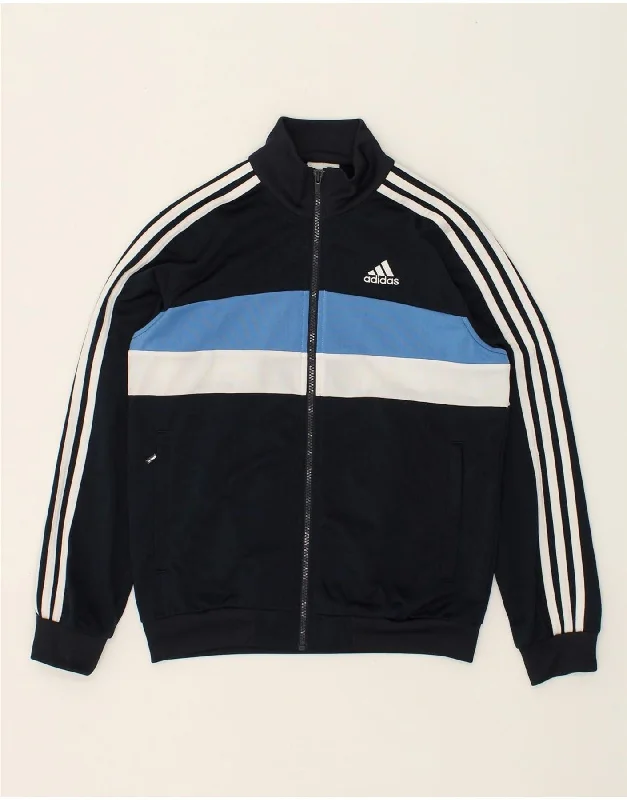 men's athletic jackets -ADIDAS Boys Tracksuit Top Jacket 11-12 Years Navy Blue Striped Polyester