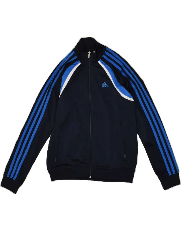 men's warm and insulated jackets -ADIDAS Boys Tracksuit Top Jacket 11-12 Years Navy Blue Striped Polyester