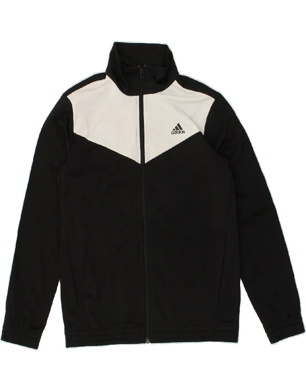 men's insulated jackets for snow -ADIDAS Boys Tracksuit Top Jacket 12-13 Years Black Colourblock Polyester