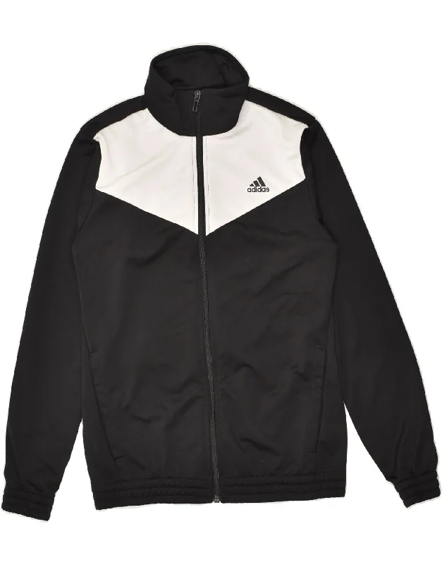 men's slim fit leather jackets -ADIDAS Boys Tracksuit Top Jacket 12-13 Years Black Colourblock Polyester