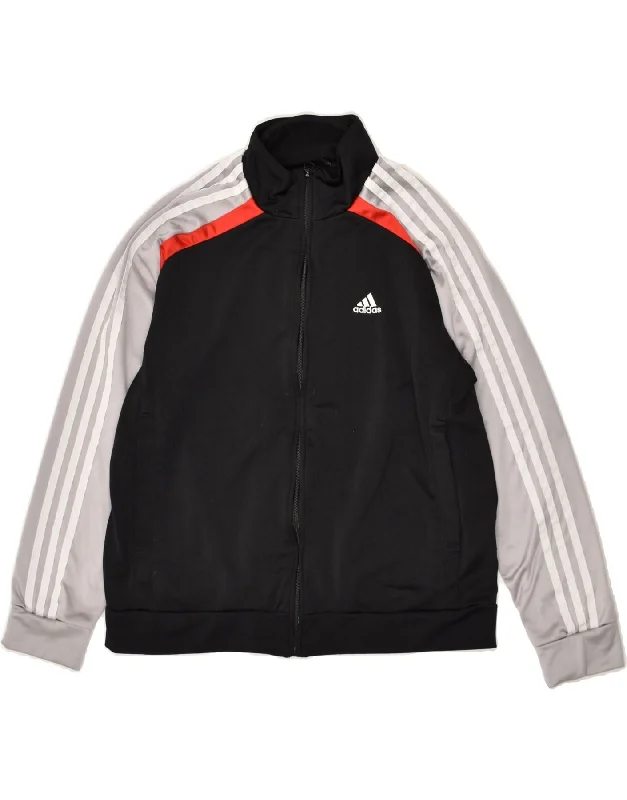 men's stylish denim jackets -ADIDAS Boys Tracksuit Top Jacket 13-14 Years Black Colourblock Polyester