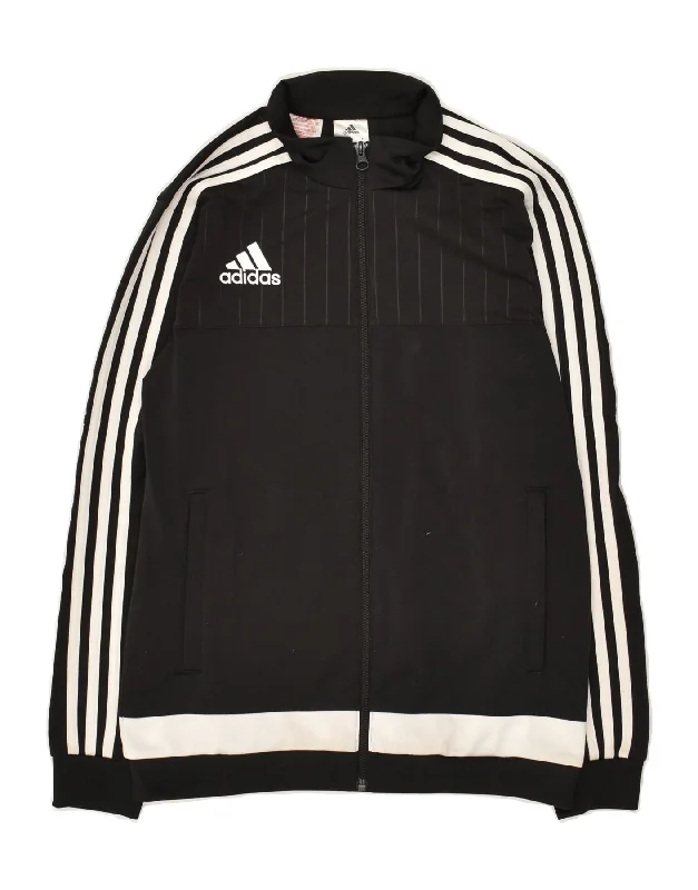 men's athletic jackets -ADIDAS Boys Tracksuit Top Jacket 13-14 Years Black Polyester