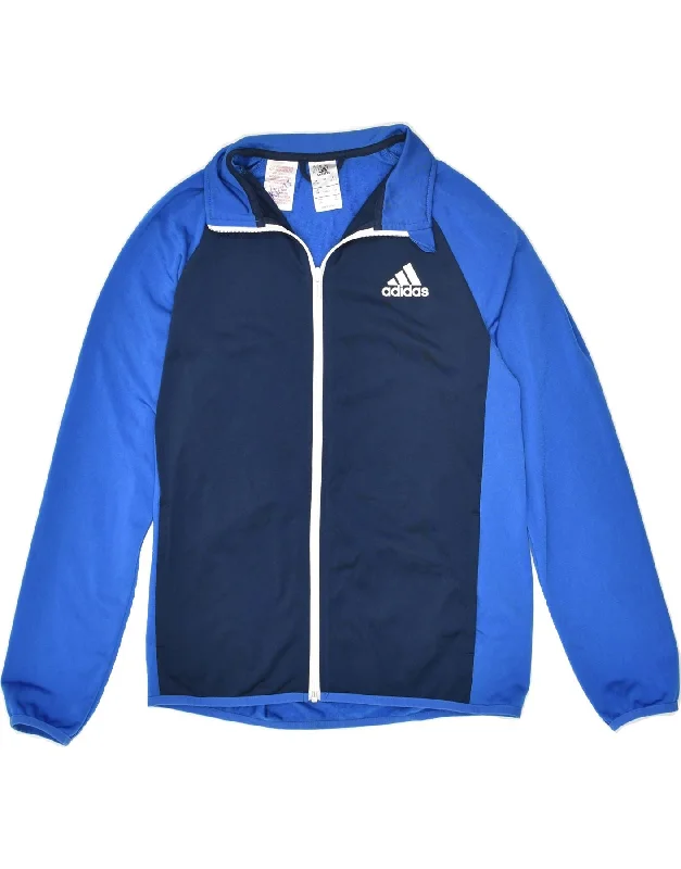 men's long sleeve jackets -ADIDAS Boys Tracksuit Top Jacket 13-14 Years Blue Colourblock Polyester