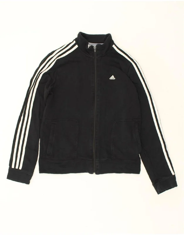 men's comfortable fleece jackets -ADIDAS Boys Tracksuit Top Jacket 15-16 Years Black Cotton