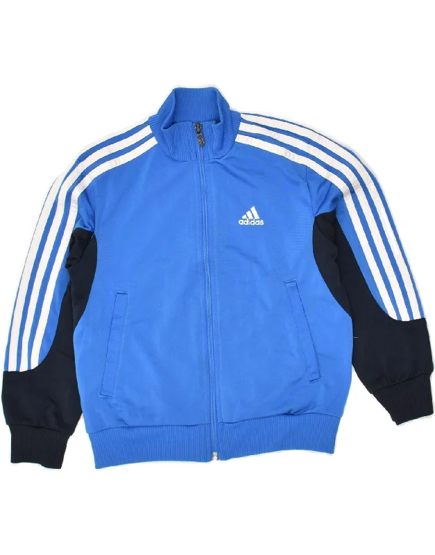 men's comfortable fleece jackets -ADIDAS Boys Tracksuit Top Jacket 5-6 Years Blue Colourblock Polyester