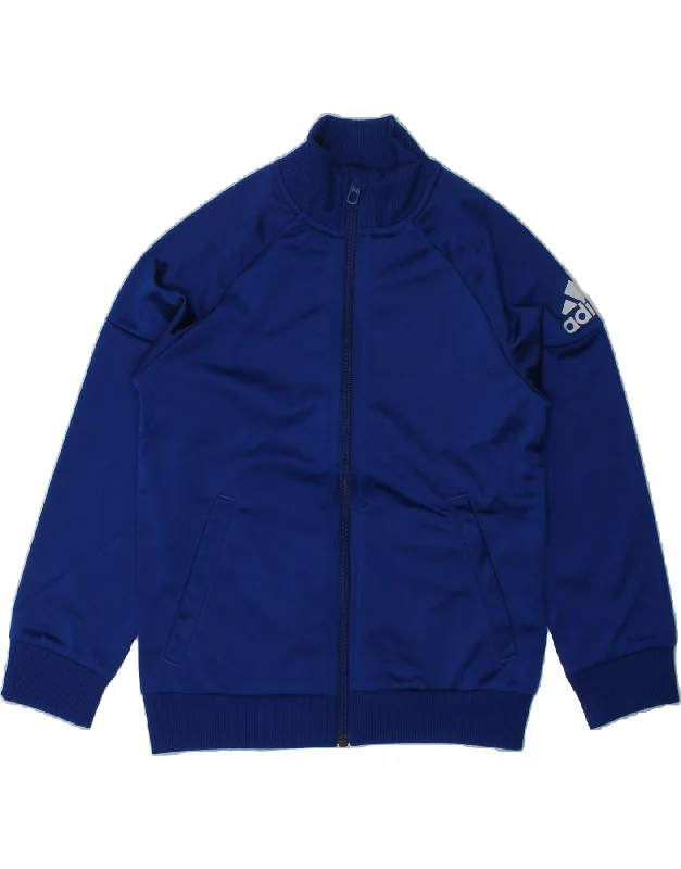 men's stylish outdoor jackets -ADIDAS Boys Tracksuit Top Jacket 6-7 Years Blue Polyester