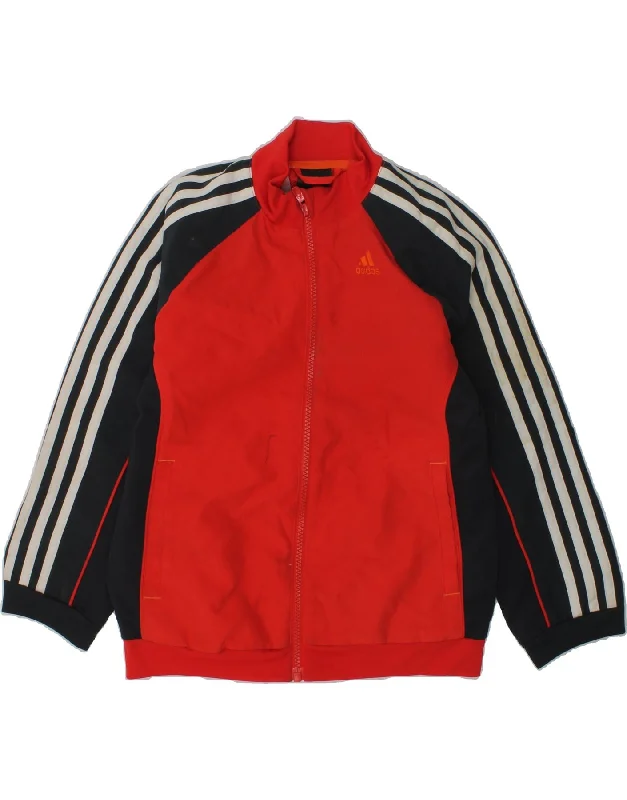 men's down jackets -ADIDAS Boys Tracksuit Top Jacket 6-7 Years Red Colourblock Polyester