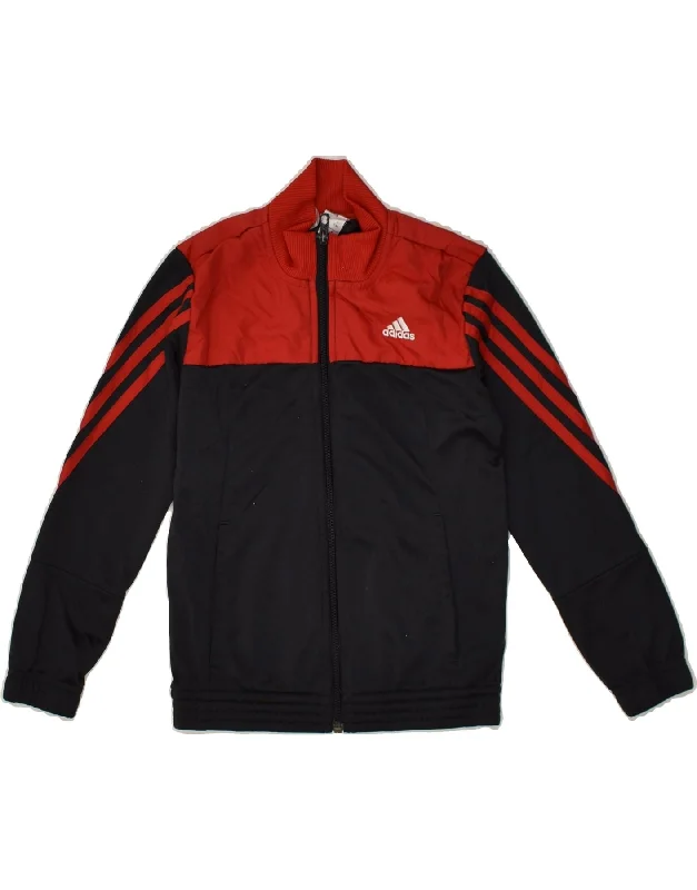 men's winter coats with fur -ADIDAS Boys Tracksuit Top Jacket 7-8 Years Black Colourblock Polyester