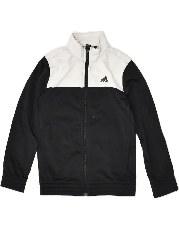 men's formal jackets -ADIDAS Boys Tracksuit Top Jacket 7-8 Years Black Colourblock Polyester