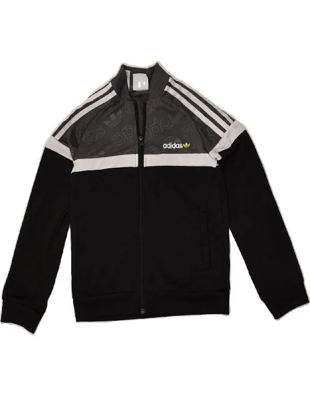 men's parka jackets with fur -ADIDAS Boys Tracksuit Top Jacket 7-8 Years Black Polyester