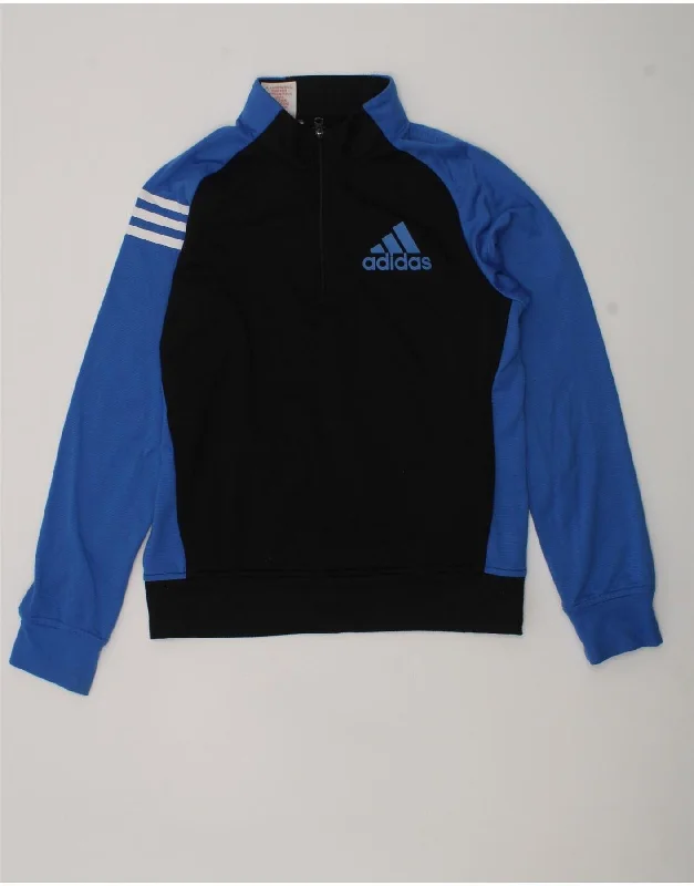 men's jacket with hoodie -ADIDAS Boys Tracksuit Top Jacket 9-10 Years Black Colourblock Polyester