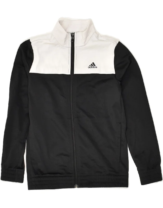 men's rain jackets -ADIDAS Boys Tracksuit Top Jacket 9-10 Years Black Colourblock Polyester