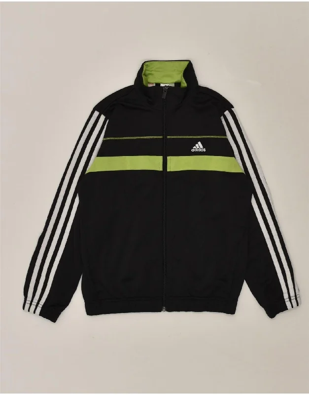 men's sporty jackets -ADIDAS Boys Tracksuit Top Jacket 9-10 Years Black Polyester