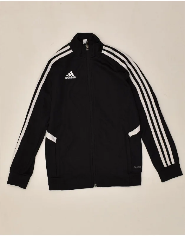 men's hooded jackets -ADIDAS Boys Tracksuit Top Jacket 9-10 Years Black Polyester