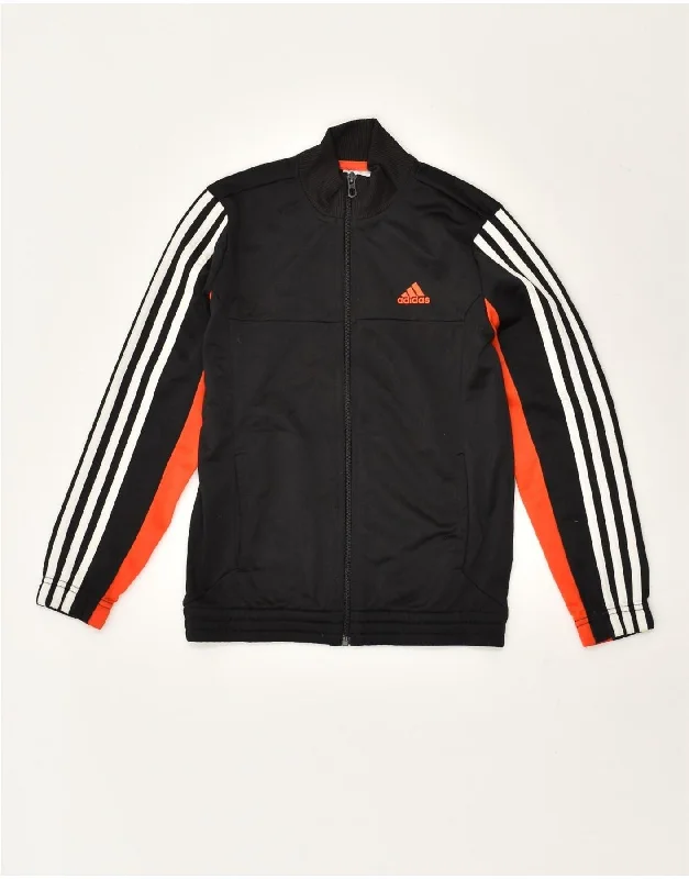 men's parkas -ADIDAS Boys Tracksuit Top Jacket 9-10 Years Black Polyester